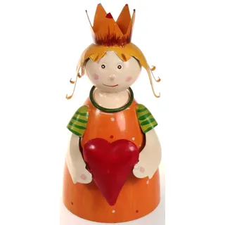 Lenzbach Zaunhocker Prinzessin mit Herz in der Hand orange 21 cm Figur aus Blech Metall Garten Deko Garten Balkon Dekofigur Pfostenhocker