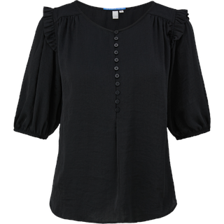 QS - Bluse mit Rüschen-Details, Damen, schwarz, 40