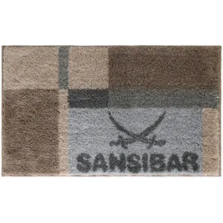 Sansibar Badteppich Cliff, Hoch-Flor 20 mm Sylt, Badematte, schnell trocknend, strapazierfähig, fußbodenheizungsgeeignet, Polyacryl, rutschhemmend beschichtet (Taupe, 60x100 cm)