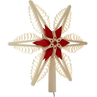 Rudolphs Schatzkiste Baumschmuck Christbaumspitze EL. Beleuchtet Mittig mit Holzstern Rot (Beidseitig) BxHxT=31x28x5cm NEU Weihnachten Christbaum Baum Spitze Holzschmuck Holz Seiffen Erzgebirge