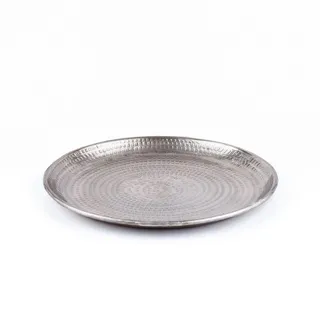 Marrakesch Orient & Mediterran Interior Dekotablett Tablett Imera im Vintage-Stil aus Aluminium gefertigt, in Silber 30 cm (1 St), Handarbeit silberfarben