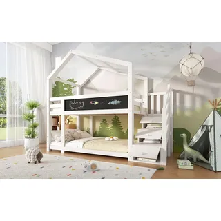 Kinderbett Baumhaus 90x200cm Weiß Etagenbett Rausfallschutz Lattenrost