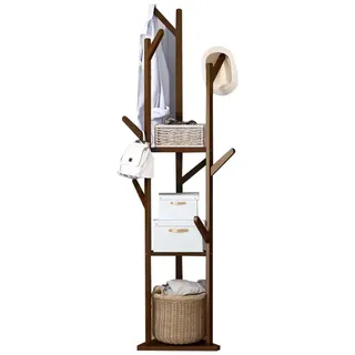 DODOBD Freistehender Garderobe in Baumform,Kleiderständer Holz,Garderobenständer Holz,Kleiderständer Schmal,Floor Coat Rack,Standgarderobe Aus Holz mit Haken,Freistehender Kleiderständer