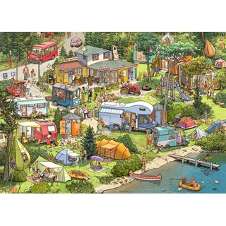 HEYE Puzzle 1000 Teile Caravan Site für Erwachsene, Wimmelbild-Motiv: Humorvolles Campingplatz-Puzzle von Doro Göbel & Peter Knorr mit Wohnwagen, Zelten und vielen liebevollen Details, 50 x 70 cm