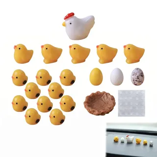 21-tlg Mini Hühner Deko Set für Auto Armaturenbrett & Innenraum, Süße Huhn Figuren mit Küken Nest und Eiern, Lustiges Autozubehör Deko für Fahrzeugfenster, Zuhause, Büro und Garten