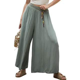 Och Bella Hosenrock Damen Lang mit hoher Taille - Aus extrem weichem, luftigem Material Hosen Damen - Lässige Hosen Damen High Waist Perfekt für die kommende Sommersaison (Khaki, M) - M
