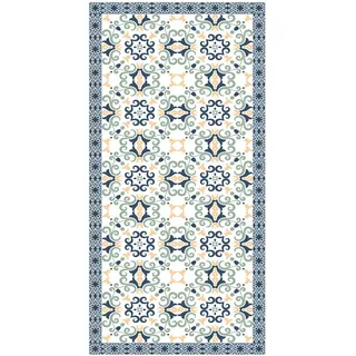 micasia Vinylteppich nass abwischbar Muster Bodenschutz - Made in Germany - Geometrisch Fliesenoptik 2,2mm dünne Vinyl Bodenmatte blau Küche Flur trittsichere Matte 2855 (90x180cm)