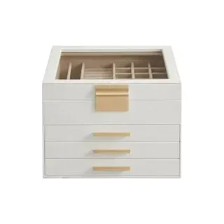 Schmuckkästchen, Schmuckkasten 4 Ebenen, Schmuckbox mit Glasdeckel
