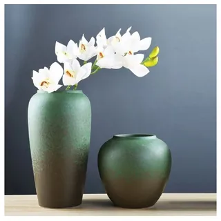 RAIKOU Dekovase Dekorative Blumenvase Elegante Tischdeko Keramikvase (aus Keramik), 100% Handgefertigt braun|grün