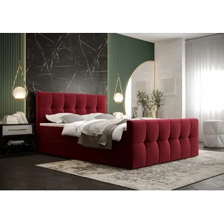 PAMIR24 Boxspringbett 140x200 mit Bettkasten und einem leichten Öffnungsmechanismus ausgestattet Bonell-Feder Matratzen und T30-Schaum Doppelbett mit Matratze und Topper Matratzenhärtegrad - H3 Rot