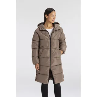 Steppmantel ONLY "ONLAMAND LONG PUFFER COAT CS OTW", Damen, Gr. S (36), braun (walnut), Web, Steppware, Obermaterial: 100% Polyester, unifarben, modisch, lässig geschnitten lang, Langarm, Mäntel, mit Kapuze und praktischem 2-Wege Reißverschluss