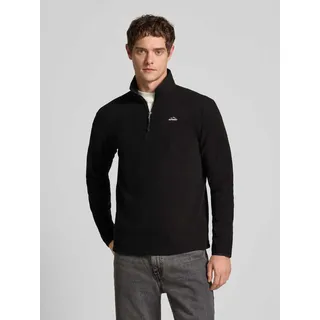 Fleecepullover mit Label-Stitching und Stehkragen, Black, S