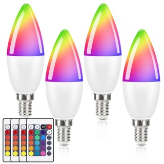 ZMH LED-Leuchtmittel Farbwechsel E14 kerzen/Kugel Lampe RGB 3000k 4w Warmweiß, E14, 4 St., 3000k, Mit Fernbedienung Dimmbar Kerzen