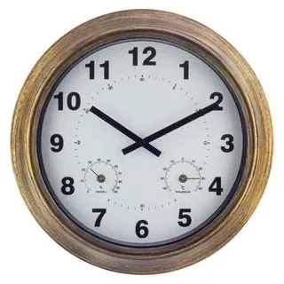 Eurotime Wanduhr 56450-10 outdoor, Metall, analog, Funkuhr, Ø 46 cm, braun, wasserdicht, mit Thermometer & Hygrometer