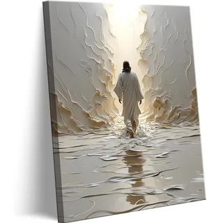 Kunstdruck auf Leinwand, Motiv: Jesus auf Wasser, christliche Fußabdrücke, Wanddekoration, Bilder, abstrakt, modern, religiöse Poster, Drucke für Wohnzimmer, Schlafzimmer, Kirche, Heimdekoration, 30,5