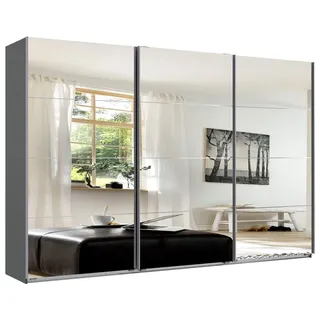 Wimex Schwebetürenschrank England (mit Schwebetüren, Einlegeböden, Kleiderstangen, 1-St., moderne Optik, verspiegelt, Griffleisten aus Metall) 313x65x208cm Graphit Spiegel grau 313 cm x 208 cm x 65 cm