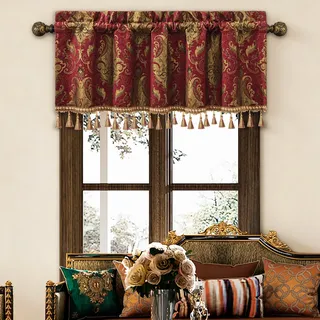 TOPLUXE Scheibengardine, Damast Kurzstore für Fenster 137x46cm Burgund | Jacquard Volant für Schlafzimmer Esszimmer Wohnzimmer Küche, 1 Stück