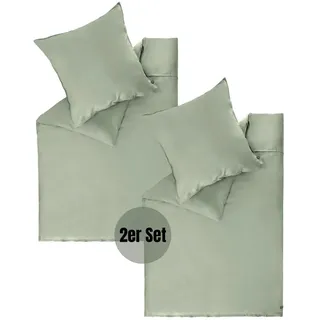 Schöner Wohnen PLAIN Satin Grün 135 x 200 cm + 2 x 80 x 80 cm