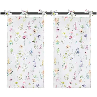 Joyswahl Scheibengardine (1 St), Schlaufen, Lichtschutz, Bistrogardine mit blumen,Kurzstores für Wohnzimmer bunt 60 cm x 120 cm