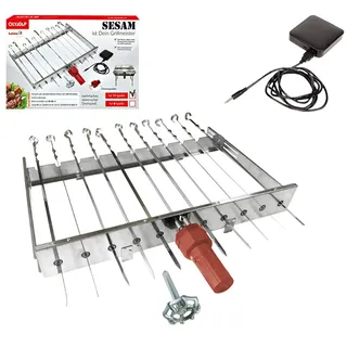 Compar GmbH Mangal Aufsatz Spießdreher Edelstahl Sesam für 11 Spieße Motor mit USB Anschluss Powerbank