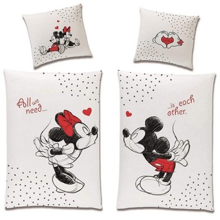 Partnerbettwäsche Mickey & Minnie Mouse "In Love" 135x200 80x80 cm aus 100% Baumwolle, Familando, Renforcé, 4 teilig, mit Liebesspruch über zwei Seiten weiß 2 St. x 135.00 cm x 200.00 cm