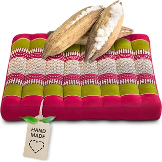 livasia Sitzkissen Stuhlauflage groß - 50x50x6cm - Bodenkissen Indoor/Outdoor, Meditationskissen Yogakissen, Stuhlauflage für Palettenmöbel, Steppkissen für Stuhl und Bank (Rot/Grün)