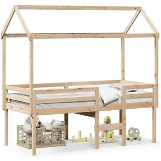 vidaXL Hochbett mit Dach 80 x 200 cm Kiefer massiv beige