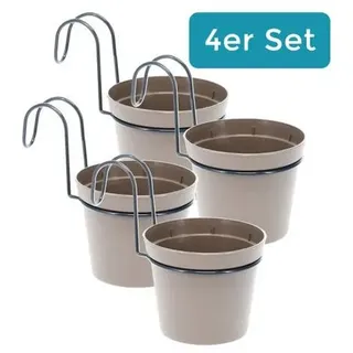 GarPet 4 x Hängetopf Blumentopf Pflanztopf Set mit Halterung Metall Wandhalterung Haken Aufhängung innen außen Pflanzenhänger Kunststoff