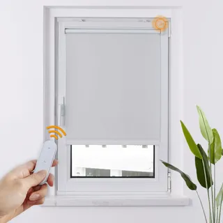 HOMEDEMO M100 Elektrische Rollos Verdunkelungsrollo mit Motor & Fernbedienung, Weiß 65x120cm(BxH), Smart Rollo ohne Bohren klemmfix & mit Bohren, Sonnenschutz Sichtschutz Rollo für Fenster