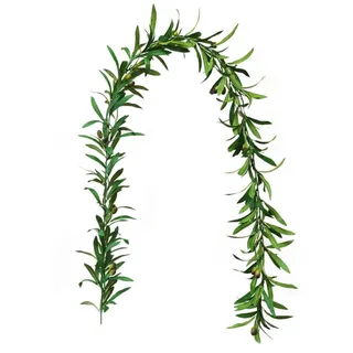 SLDHFE Olivenzweige Künstlich, 1.85 m, Künstlicher Efeu Girlande mit Seiden-Olivenblättern und Beeren, Eukalyptus Deko Eignet Sich für Hochzeitskulissen, Partys, Haus, Innen-und Außendekoration
