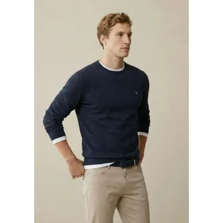 Strickpullover FYNCH-HATTON "FYNCH-HATTON Langarmpullover", Herren, Gr. L (52/54), blau (navy), Strick, Obermaterial: 100% Baumwolle, unifarben, normal hüftbedeckend, Rundhals, Flachstrickbündchen, Pullover Strickpullover, mit Logostickerei