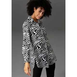 Longbluse ANISTON CASUAL Gr. 46, schwarz-weiß (weiß, schwarz) Damen Blusen langarm im Zebra-Steifen-Look