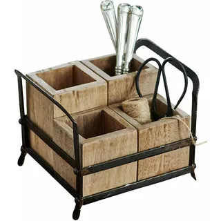 Loberon Organizer Postes, Vier Herausnehmbare Fächer, Natürliche Maserung, Zeitloses Design, Ordnungshelfer, Aufbewahrung, Eisen, Mangoholz, braun/schwarz