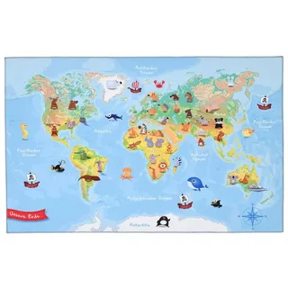 Böing Carpet Kinderteppich Weltkarte, rechteckig blau rechteckig | 100 cm x 160 cm