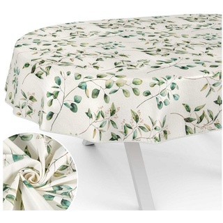 ANRO Tischdecke aus Stoff mit Blumen Pflanzen wasserabweisend Tischtuch Tischwäsche, mit Acryl Beschichtung beige Oval - 140 cm x 180 cm x 0.31 mm