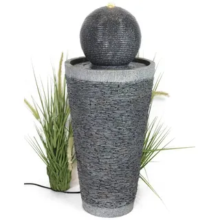 Arnusa Gartenbrunnen Springbrunnen mit LED Beleuchtung Kugel Brunnen Gartendeko, 30,5 cm Breite, Steinoptik Komplett-Set grau