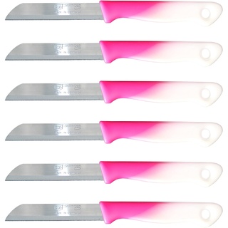 Solingen 6 Stück Bunte Set Messer Brötchenmesser Obstmesser Tomaten-Schälmesser (Pink-Weiß)