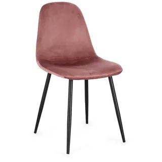 Esszimmerstuhl New Irelia aus Samt, modern gepolstert, rosa, 4er-Set, schwarzes Metallgestell