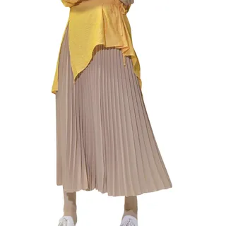 Camilife Damen Mädchen Plisseerock in Maxilänge Plissee-Maxirock Elastische Chiffon Langer Faltenrock Elastischer Bund für Frühling Sommer Herbst - 90cm Einfarbig Khaki - 34-40