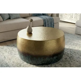 riess-ambiente Couchtisch ORIENT III Ø60cm gold / blau (Einzelartikel, 1-St), Wohnzimmer · rund · Metall mit Patina · Hammerschlag Design · handmade goldfarben
