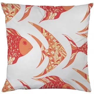 Dekokissen QUEENCE "Fische in Rot", bunt (bedruckt), B:40cm L:40cm, Polyester, Dekokissen_Sitzkissen_Kissenhüllen, Beidseitig bedruckte Kissenhülle, Kissen 40x40cm, inkl. Reißverschluss