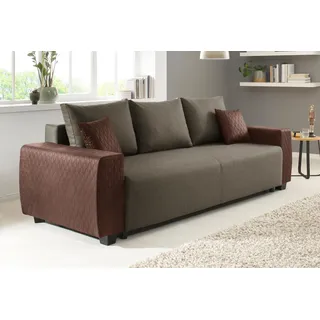 Home Affaire Schlafsofa Bella, B: 241 cm, Liegefl. 142x194 cm, Bettfunktion, Bettkasten & 2 Zierkissen, Federkern braun
