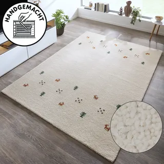 Wollteppich THEKO "Gabbeh Motiv, Handgefertigt, Teppich, Tiermotiv, reine Wolle" Gr. 4, beige (natur), B:160cm H:14mm L:220cm, Wolle, Teppiche, reine Wolle, Wohnzimmer, Schlafzimmer, Esszimmer