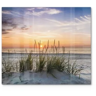 DEQORI Herdblende-/Abdeckplatte 'Sonnenuntergang am Strand', Glas, (1 tlg), Herdabdeckplatte Ceranfeld Herd Platte Abdeckung Glasplatte beige|blau|orange