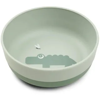 Done by Deer Foodie Schüssel Croco Grün, Ø12,5xH4,5cm – Baby Schüssel mit praktischer rutschfeste Unterseite - Plastikschüssel aus 100% PP in Lebensmittelqualität mit rutschfestem TPE