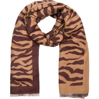 Stylebreaker Zebra Muster, Schal mit Animal Print warmer Tierprint Schal mit Fransen, Reversible Style 01017158, Farbe:Braun-Dunkelbraun | Gr.: onesize