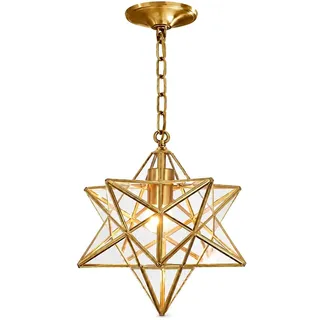 WYLOLIK Moderne Raum-Kristall Stern Anhänger Licht Luxus Kronleuchter Glasschirm hängend Droplight Laterne Alle Kupfer-hängende Beleuchtung for Wohnzimmer Schlafzimmer E27 (Farbe: Gold)