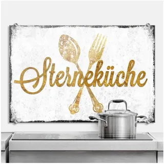 K&L Wall Art Spritzschutz Herd Küchenrückwand Vintage Schriftzug Sterneküche Gold weiß