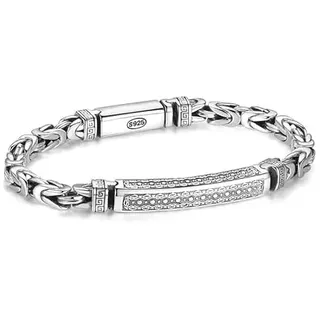 Silber-Armband Für Herren, Personalisiert Armband Handgefertigtes Panzer-Armband Aus Echtem, Kettenarmband Massiven 925er Sterling Silber, Luxuriöses Herren-Armband Gravur ( Color : A , Size : 22cm )