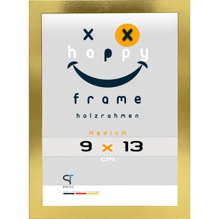 SteTas Bilderrahmen 9x13 cm Gold | Happy Frame M | Acrylglas | Holzrahmen in Gold made in Germany